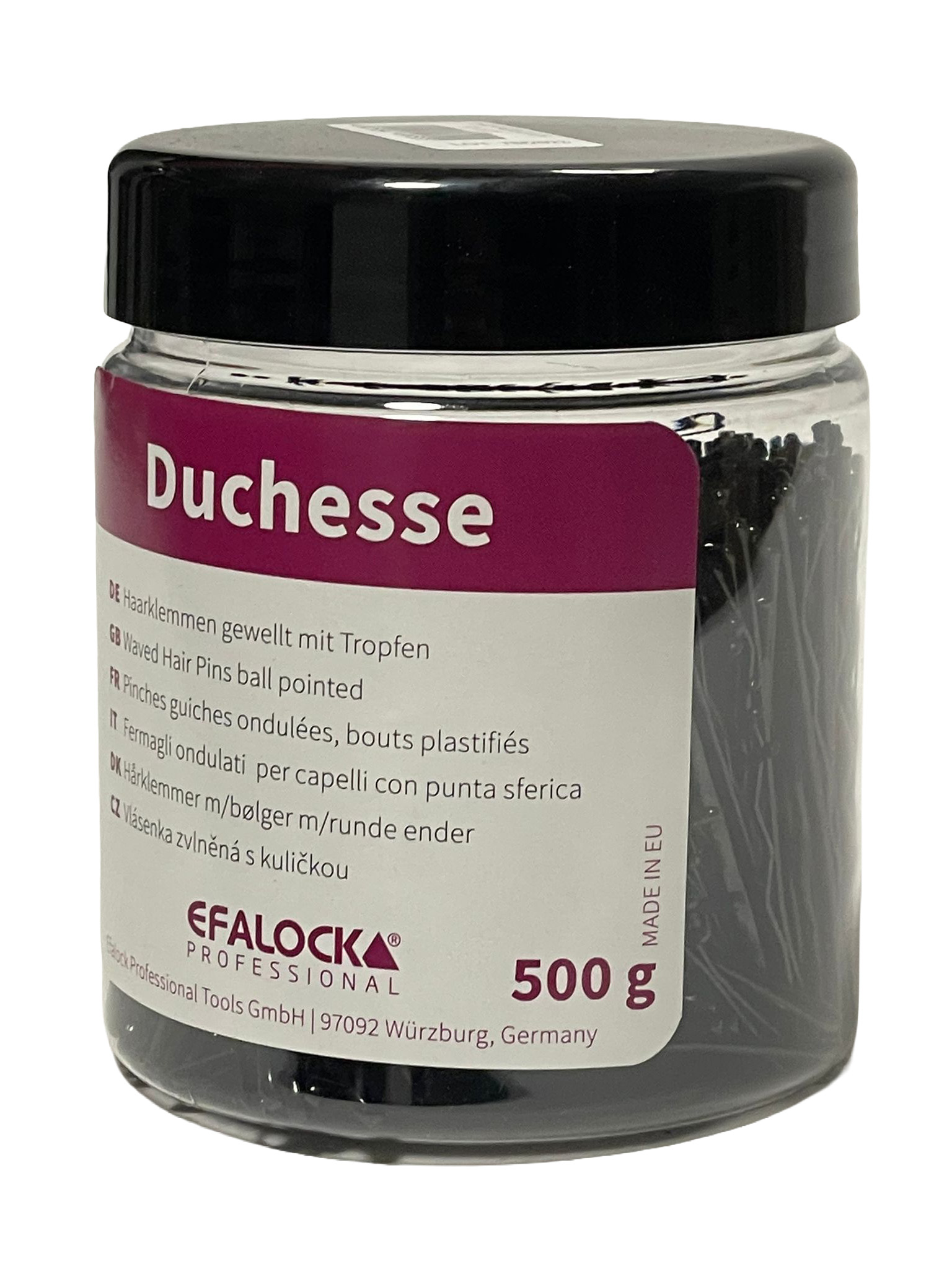 Efalock Haarklemmen gewellt Tropfenenden 500g schwarz 7 cm